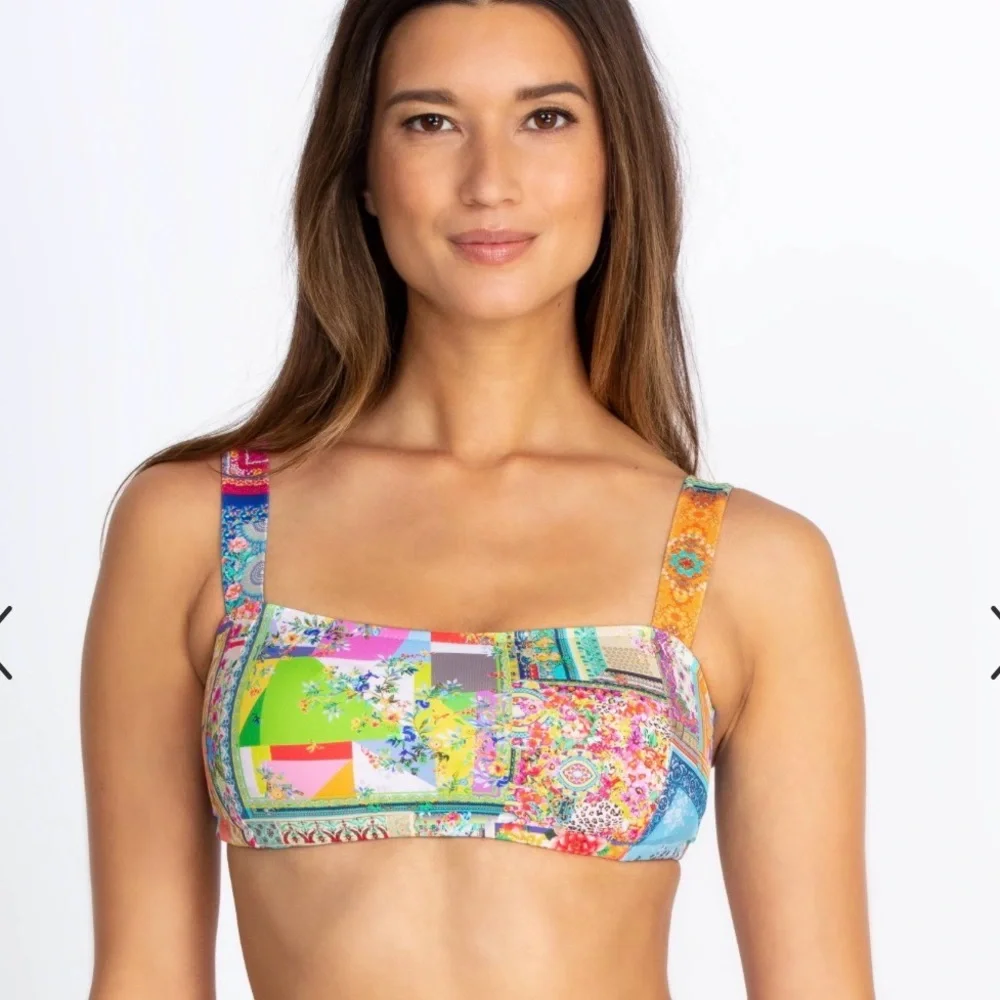Johnny Was Multicolor Patchwork Bikini Top - Green, Pink, Orange, Blue - Picture 1 of 11